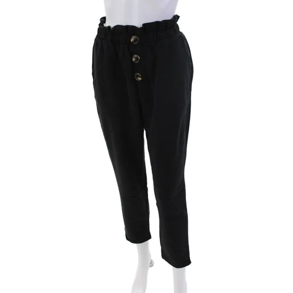 Z Supply Womens Cotton Button Straight Leg Casual Pants Black Size S